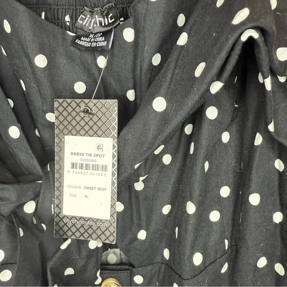 NWT City Chic size XL Black and White Tie with Polka Dot, Button-Down Dress - Picture 2 of 8